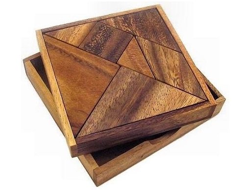 Closeup of Winshare Tangram tans pieces for precise manipulation