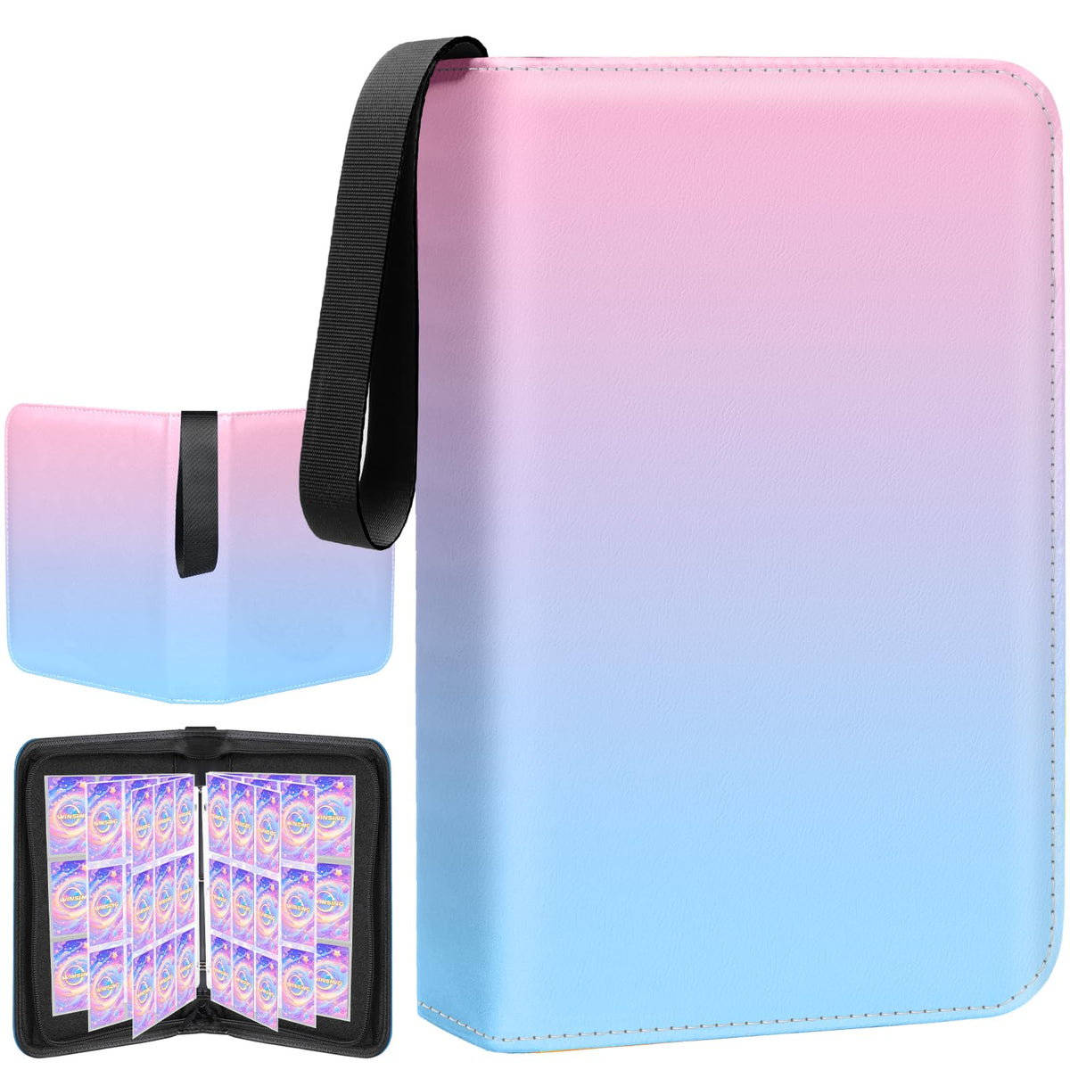 Winsing card binder 9 pocket pink cover, ideal for organizing girls' trading cards.