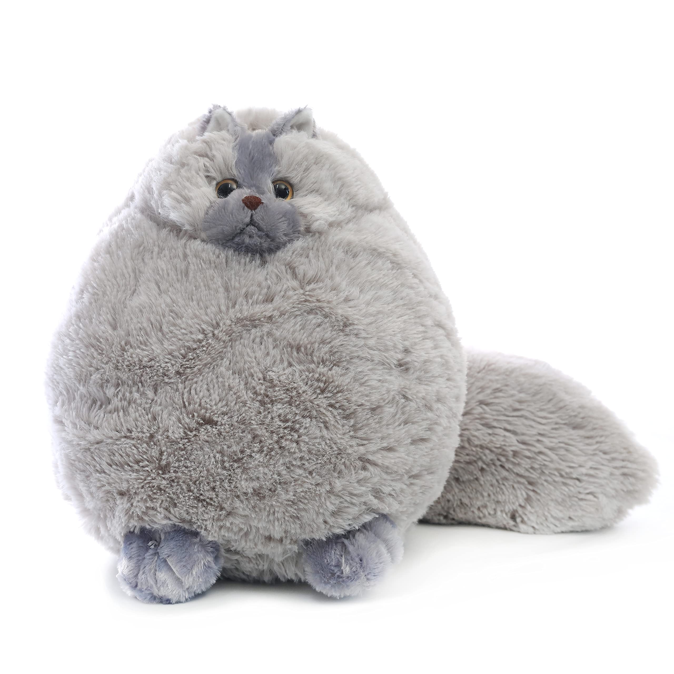 Winsterch gray cat plush face close-up with fluffy fur and friendly expression