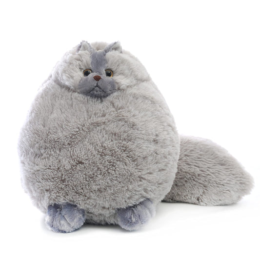 Winsterch gray cat plush face close-up with fluffy fur and friendly expression