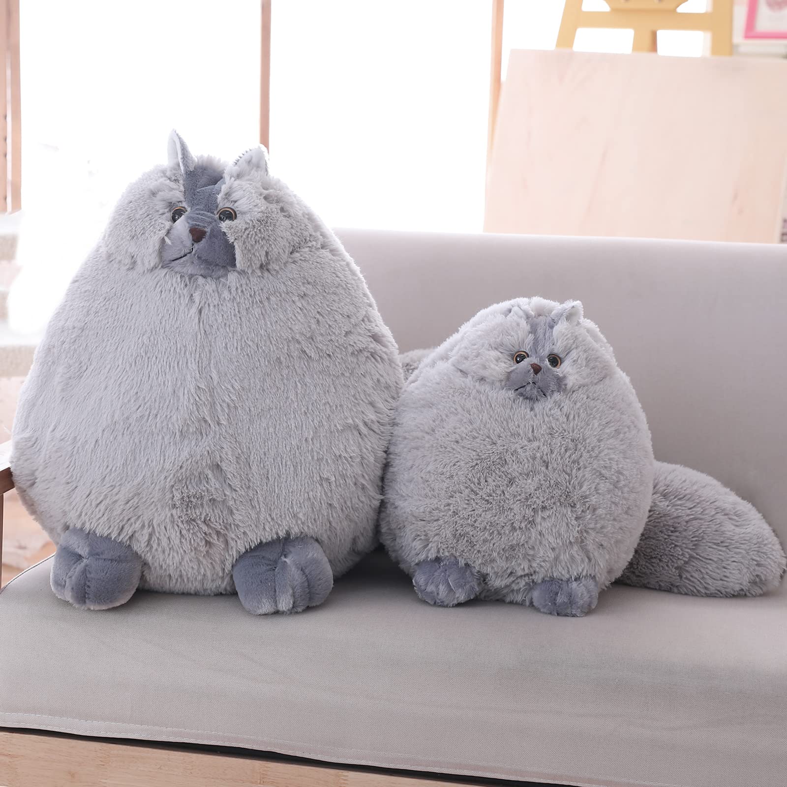 Winsterch gray cat plush full-body view, cozy cuddle buddy for kids