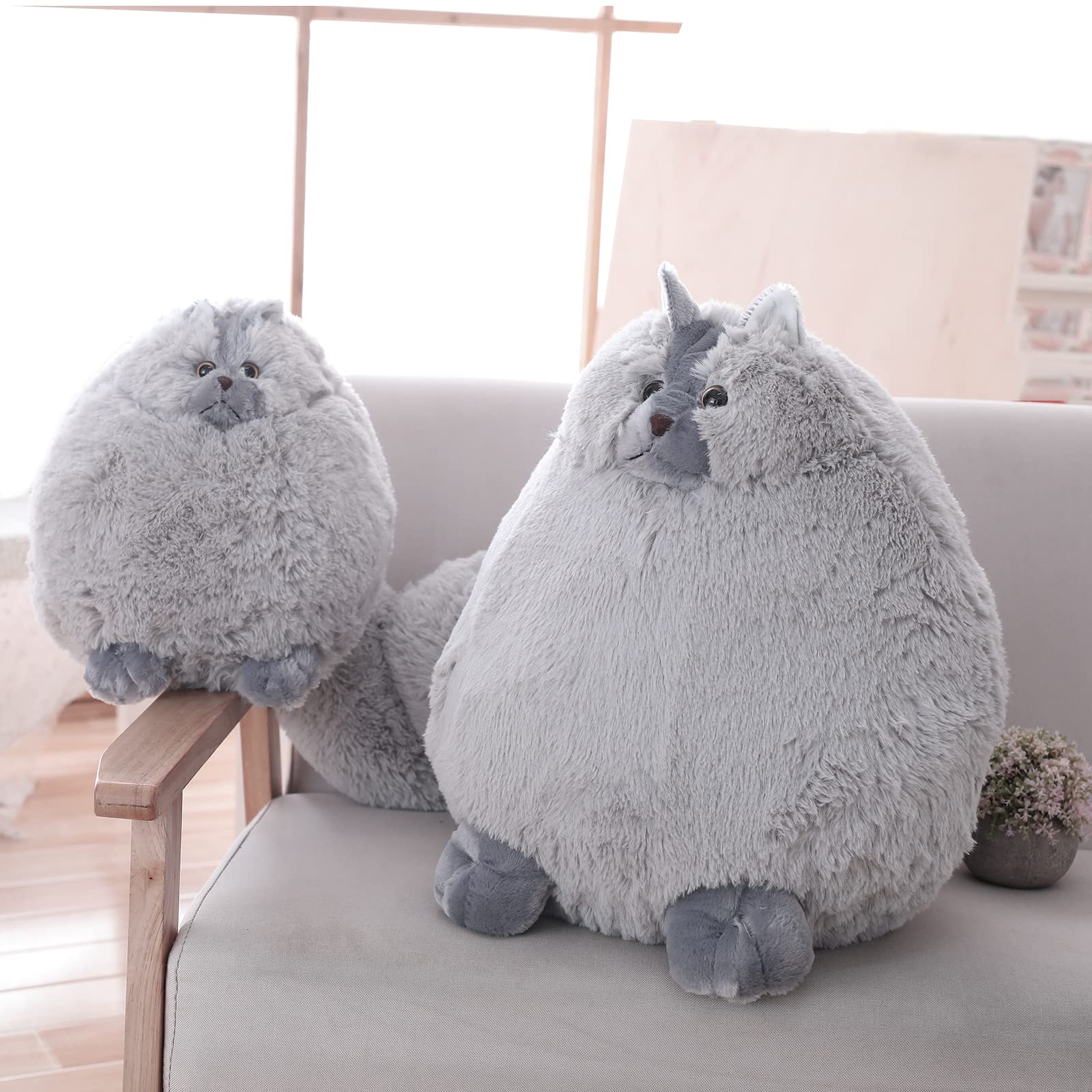 Winsterch gray cat plush tail detail, long fluffy tail for playful hugs