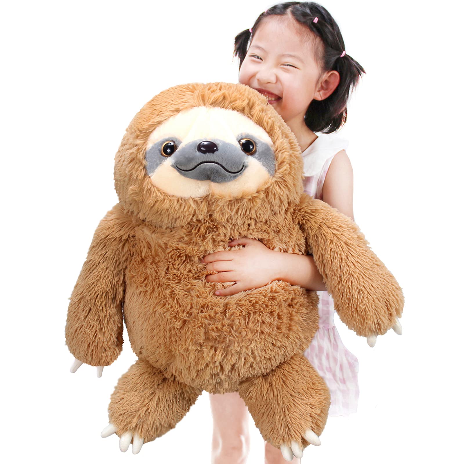 Winsterch large sloth 20in face closeup in brown, perfect for cuddle-friendly playtime