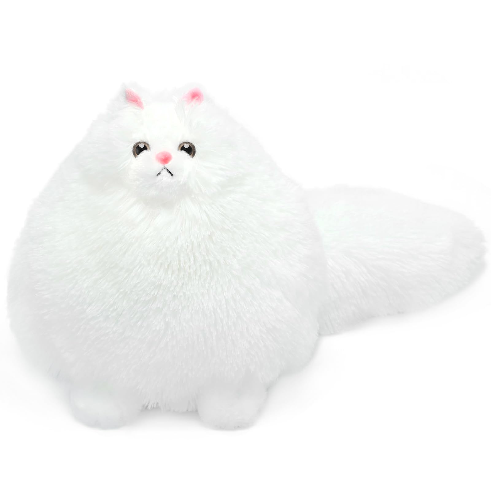Winsterch white fat cat plush face close-up, a soft cuddle buddy for kids.