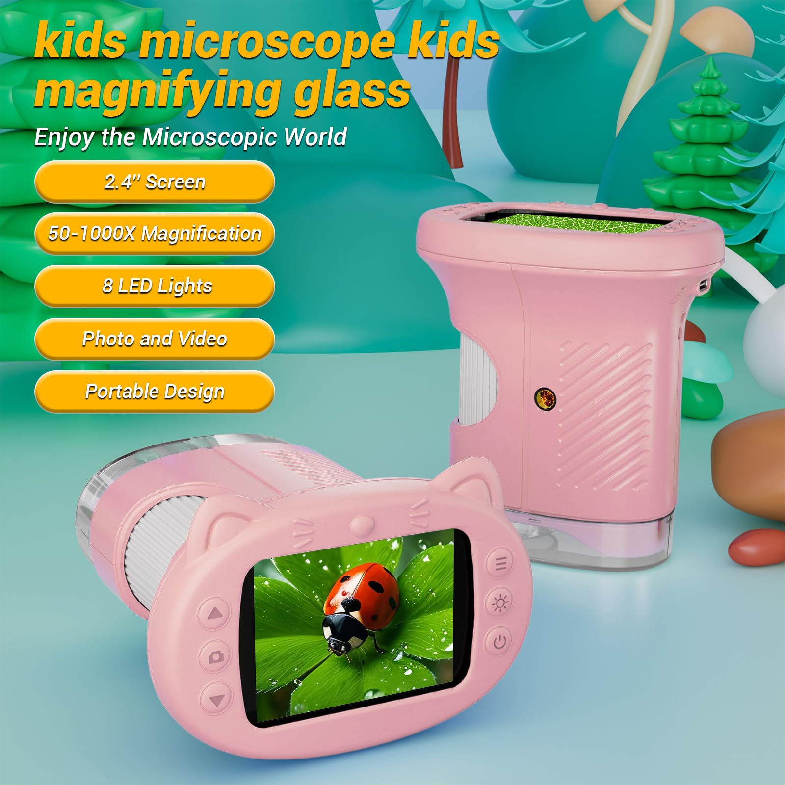 WINWEND kids microscope screen shows 1080p clarity for bright observations.
