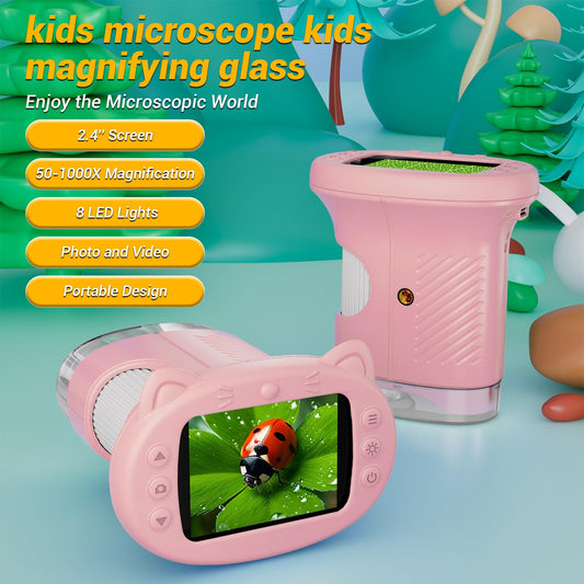 WINWEND kids microscope screen shows 1080p clarity for bright observations.