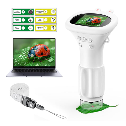 WINWEND microscope for kids with built-in storage keeps 400 photos ready for show-and-tell.