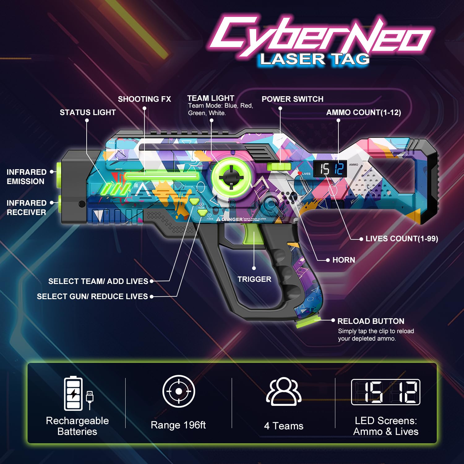 Winyea Tag cyber graffiti design laser tag adds stylish flair to group battles