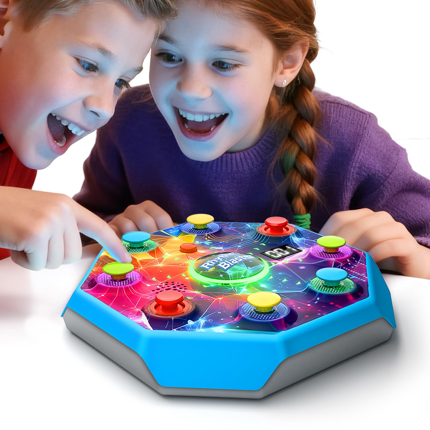 Winyea Tag electronic table reflex game on a table with LEDs for engaging family play.