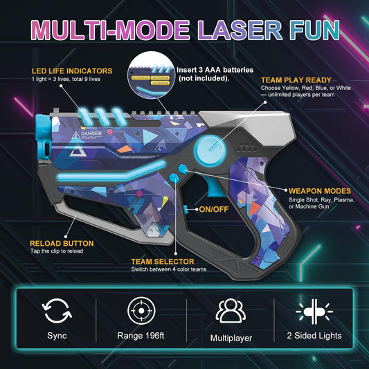 Winyea Tag laser tag guns set 2 side view highlighting bright dual lights.