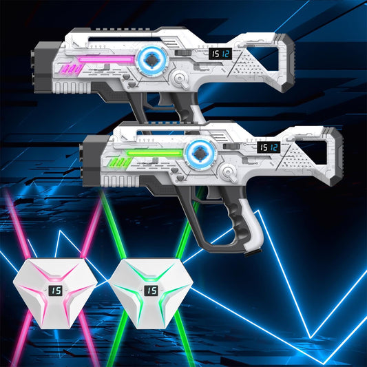 Glowing vest straps in team colors for twilight laser tag battles