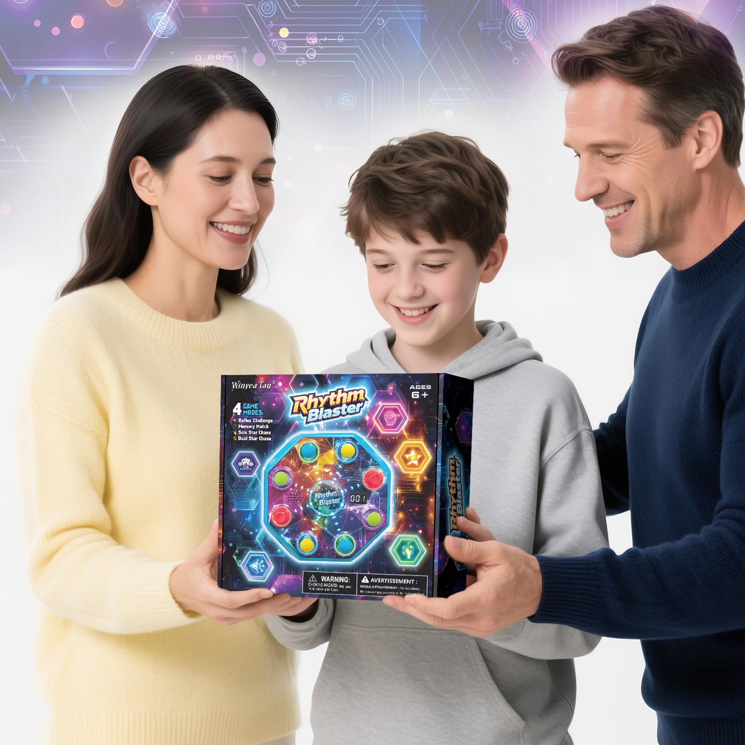 Winyea Tag memory match mode helps kids practice concentration with glowing targets.