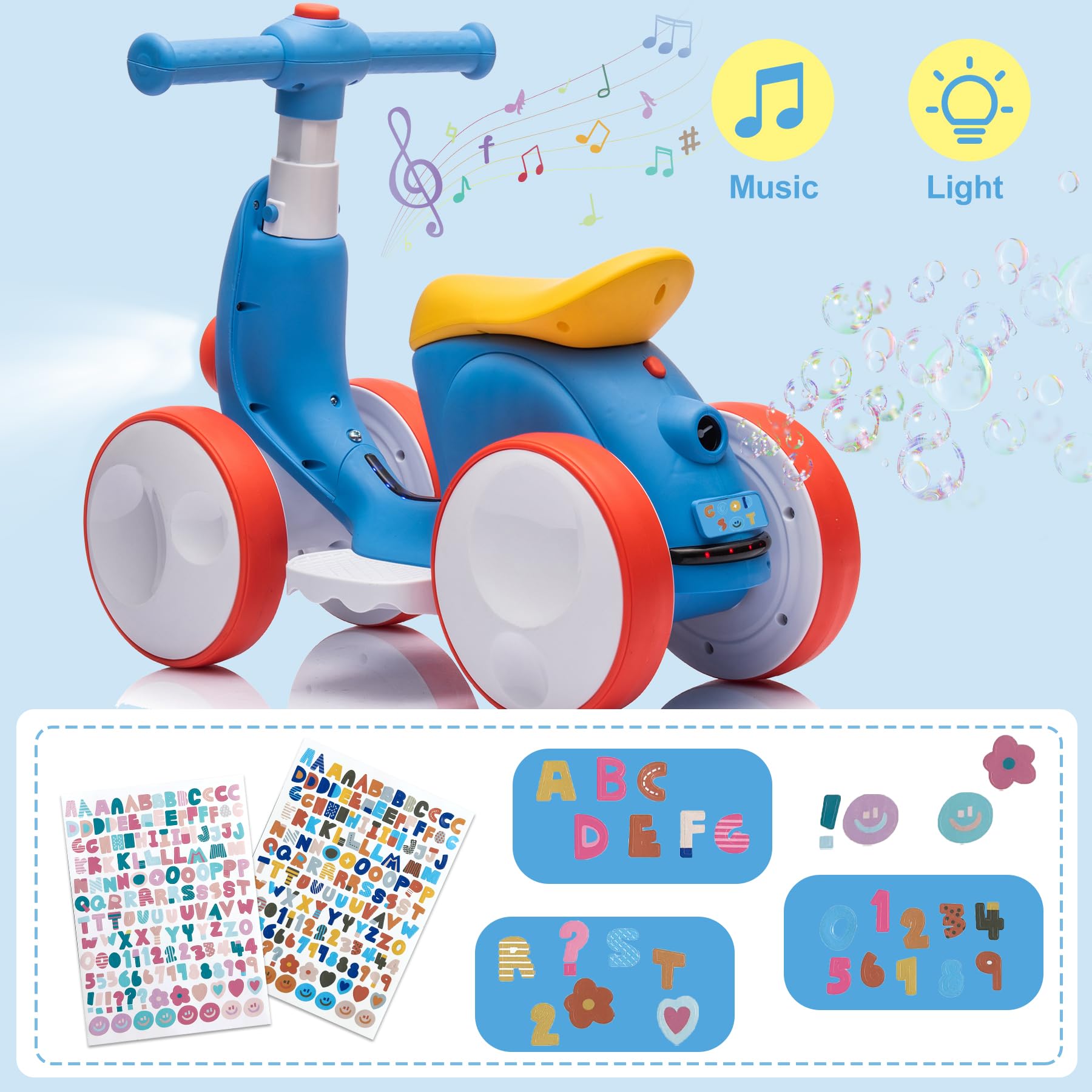 wiqins bike with LED lights and music for nighttime play