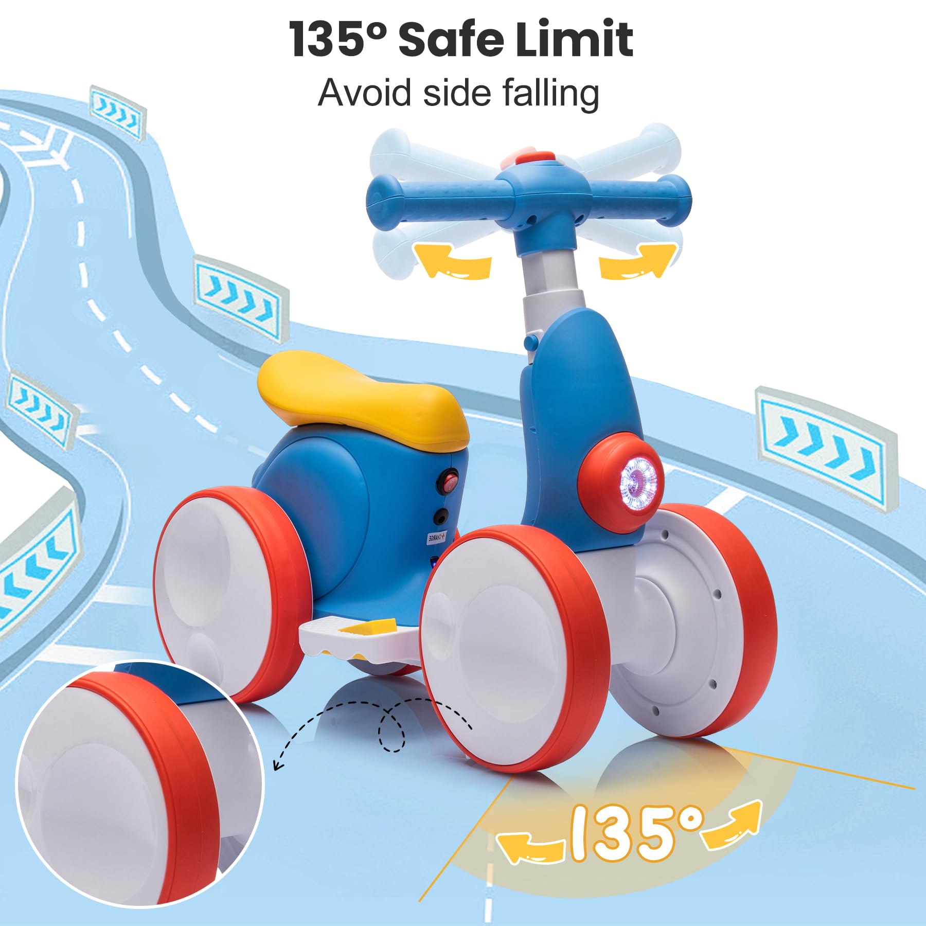 wiqins safety features include 135-degree steering for stable rides