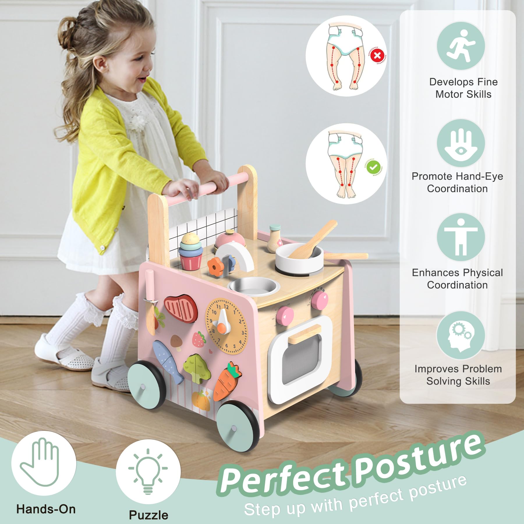wiqins wooden baby walker doll ride-on option for imaginative strolls with dolls