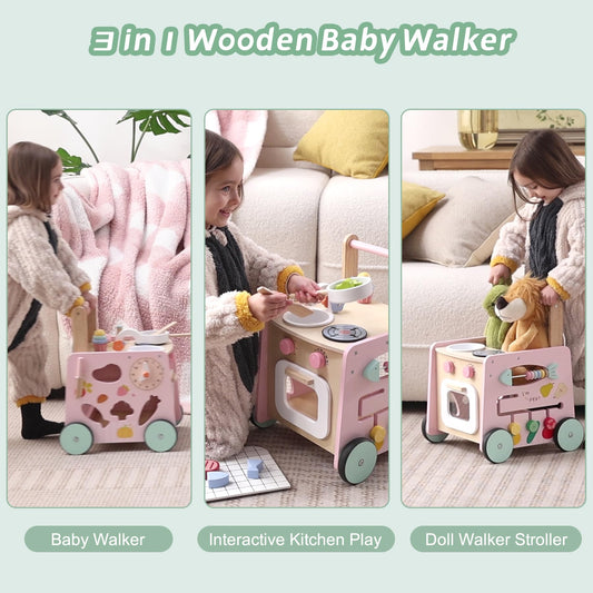 wiqins wooden baby walker play kitchen sink feature for pretend cooking and sensory play