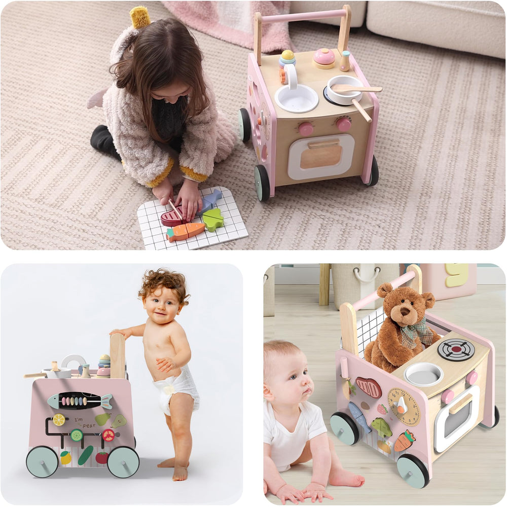 wiqins wooden baby walker silent wheels for calm, stable mobility
