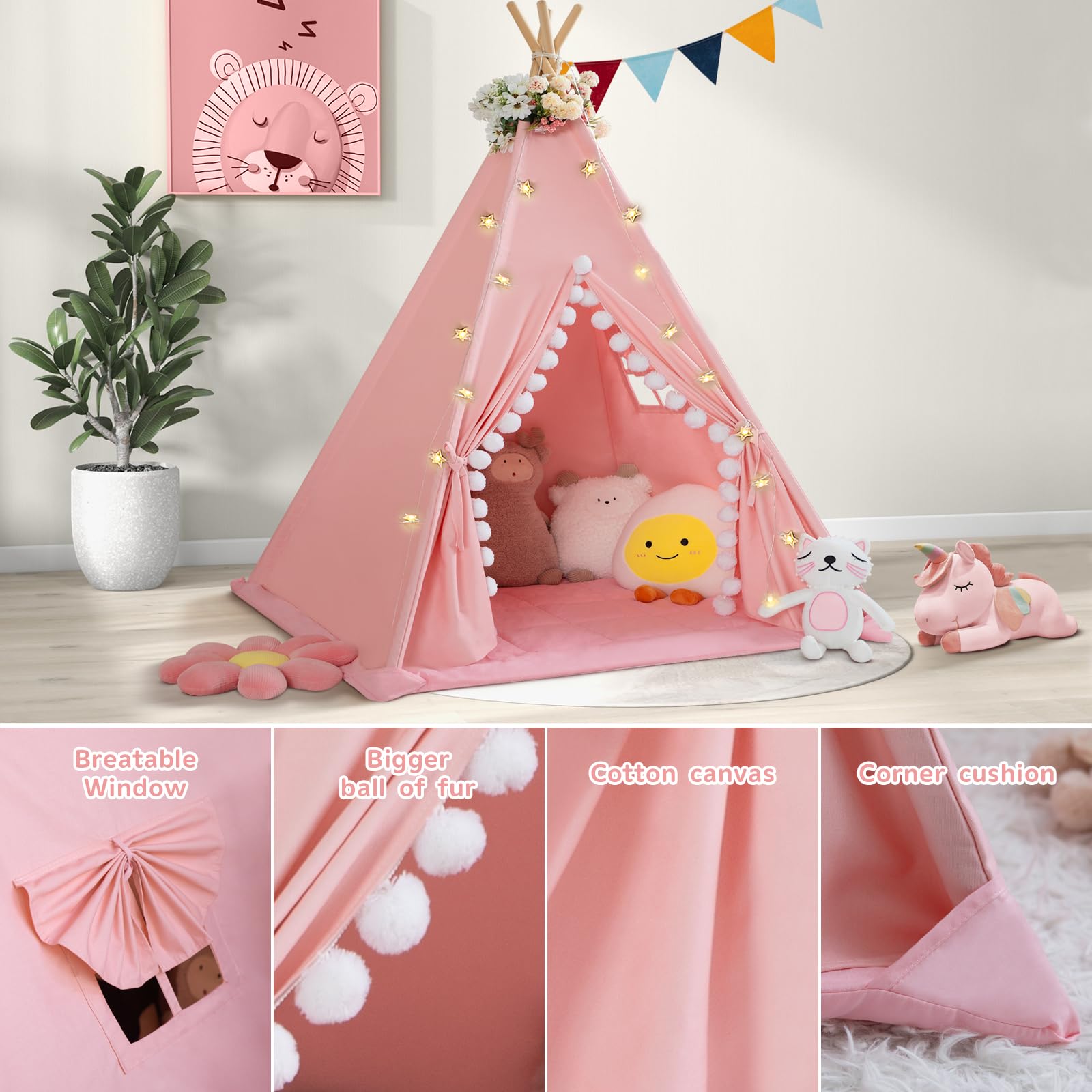 Wirhao cotton canvas teepee offers breathable fabric for safe indoor fun
