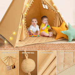 Wirhao tepee tent padded mat provides non-slip comfort during naps.