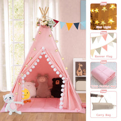 Wirhao teepee tent with pine wood poles stays sturdy during play