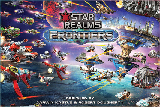Wise Wizard Games Star Realms Frontiers boxed set artwork highlights warp gates for dynamic multiplayer battles.
