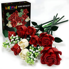 WISEPLAY Rose Bouquet Building Set shows a 697-piece craft for a lasting home centerpiece