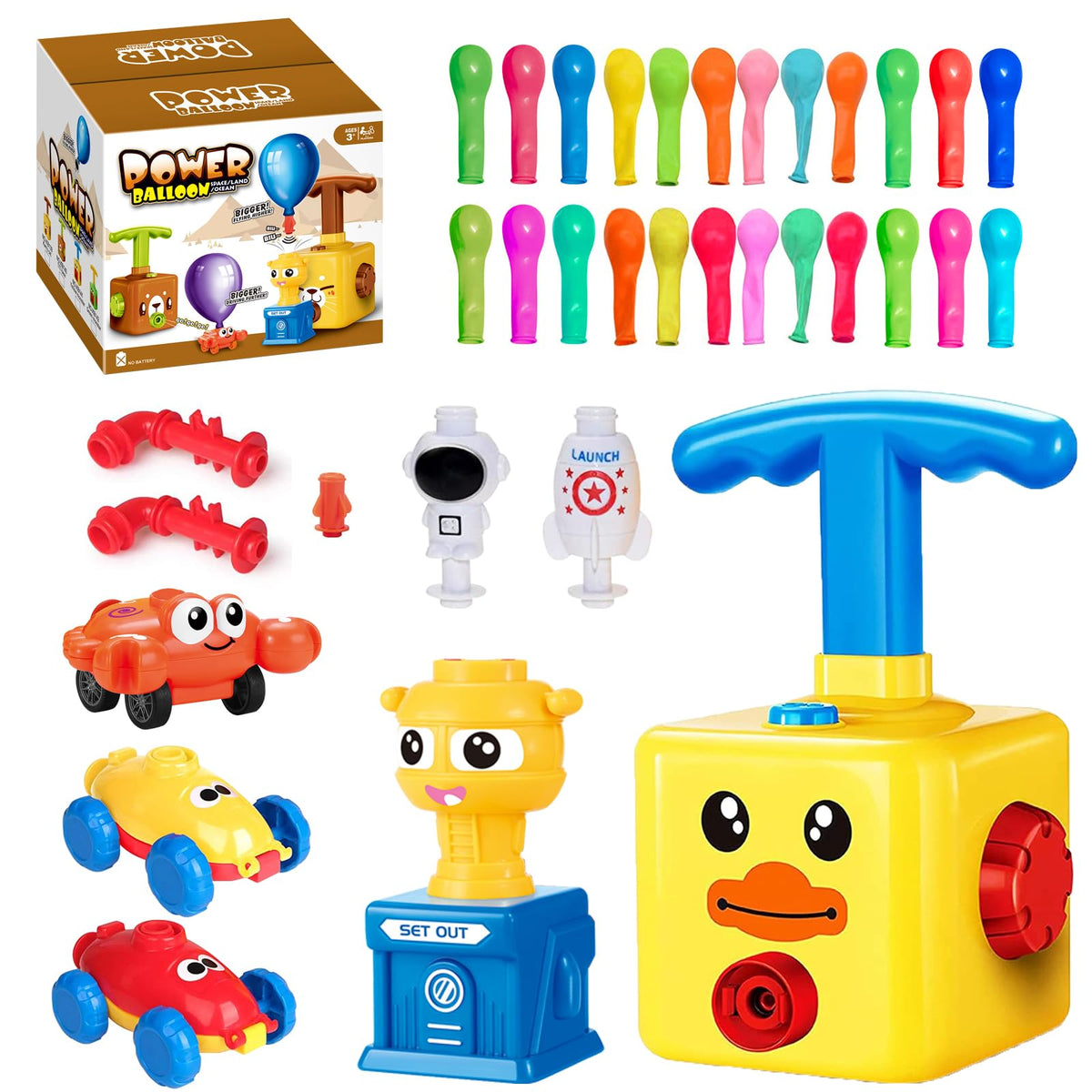 WISHDIAM balloon-powered car assembly shows dual-mode learning setup.