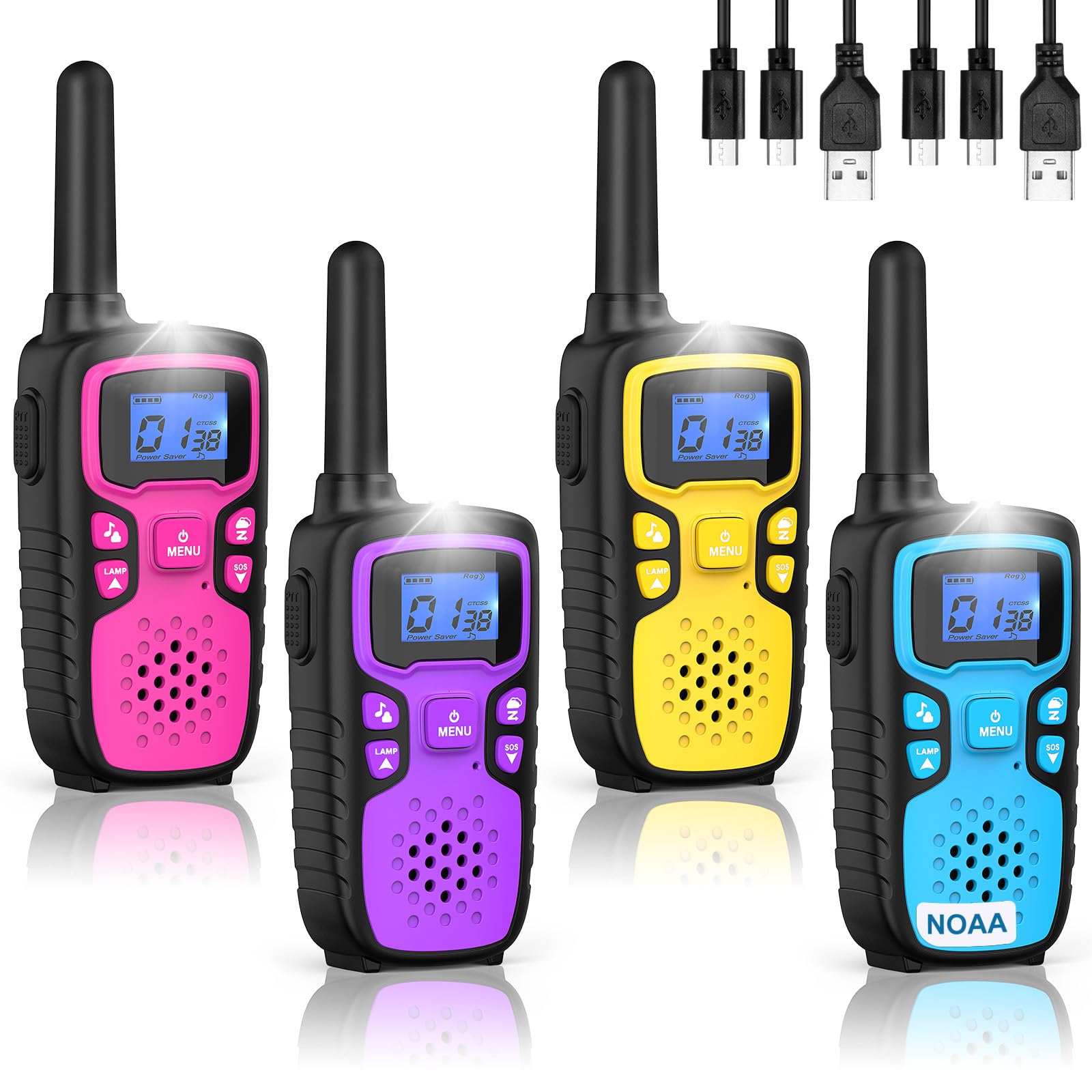Wishouse kids walkie talkies, front view in colorful set for group play.