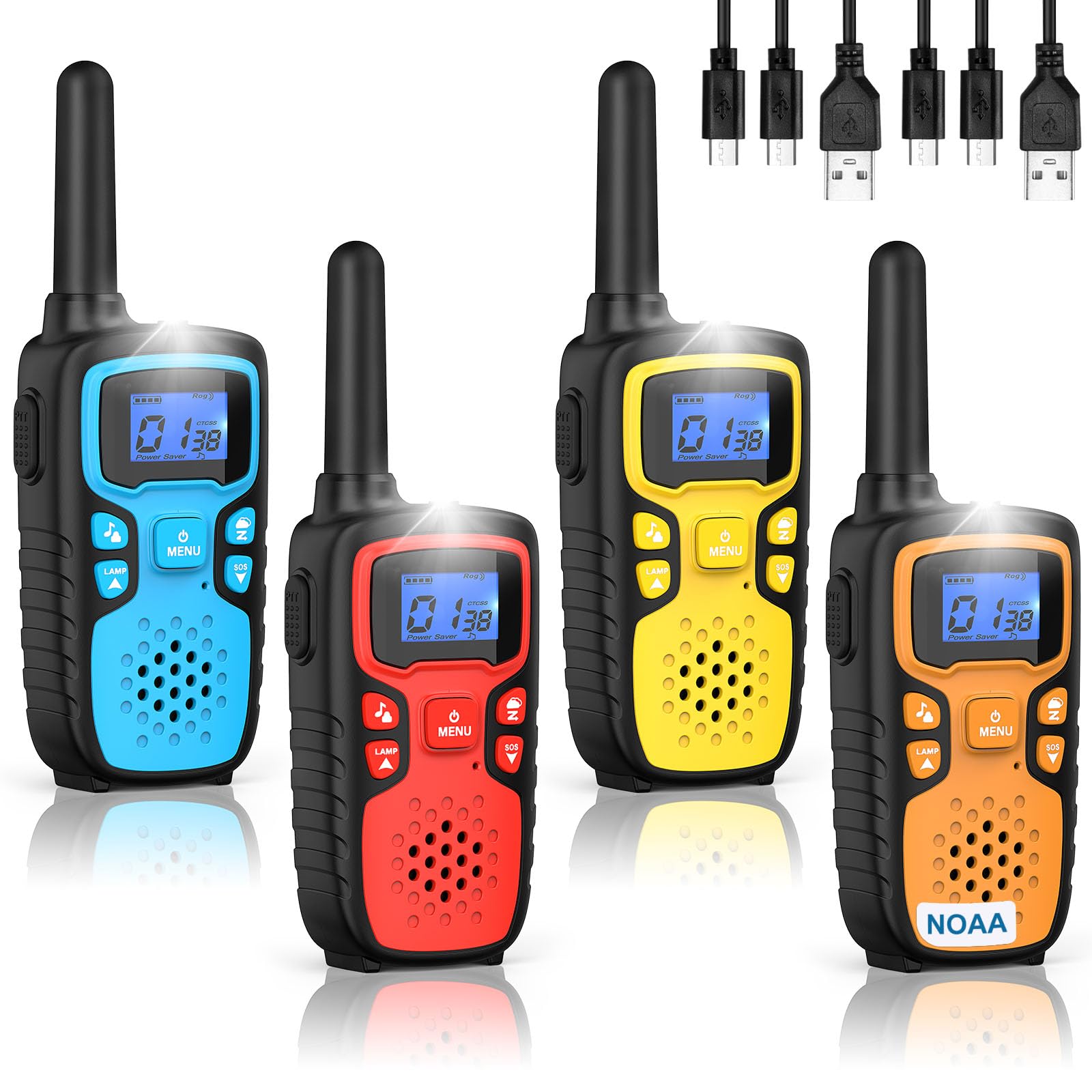 Wishouse four-pack walkie talkies in bright colors for kids' outdoor play.