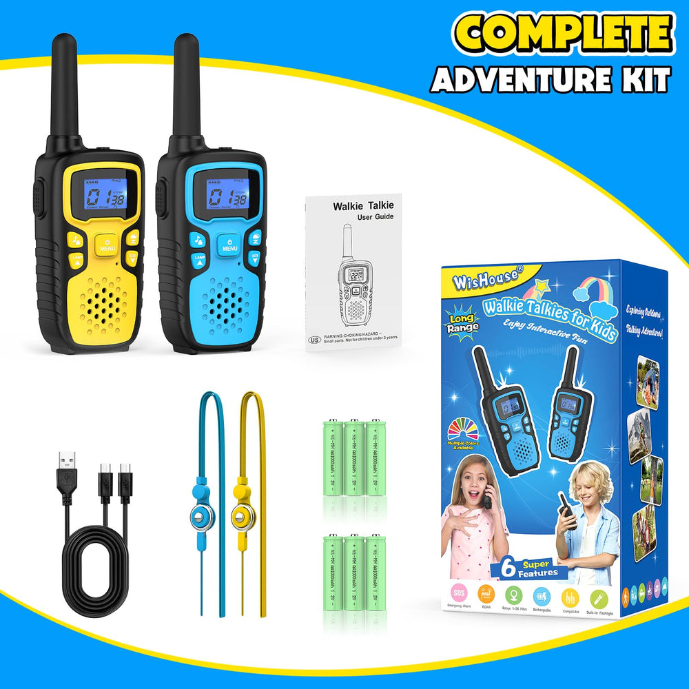 Wishouse walkie-talkies kids blue-yellow design; colorful set encourages team play.