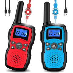 Wishouse Kids Walkie Talkies front view in red and blue for reliable backyard play.