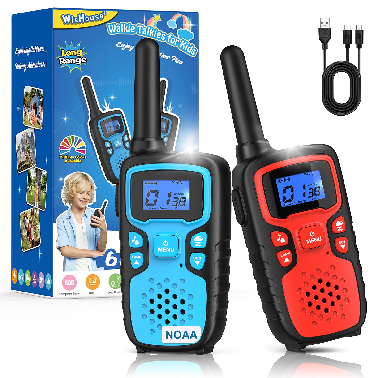 Wishouse kids walkie talkies in red and blue offer reliable backyard range for play.