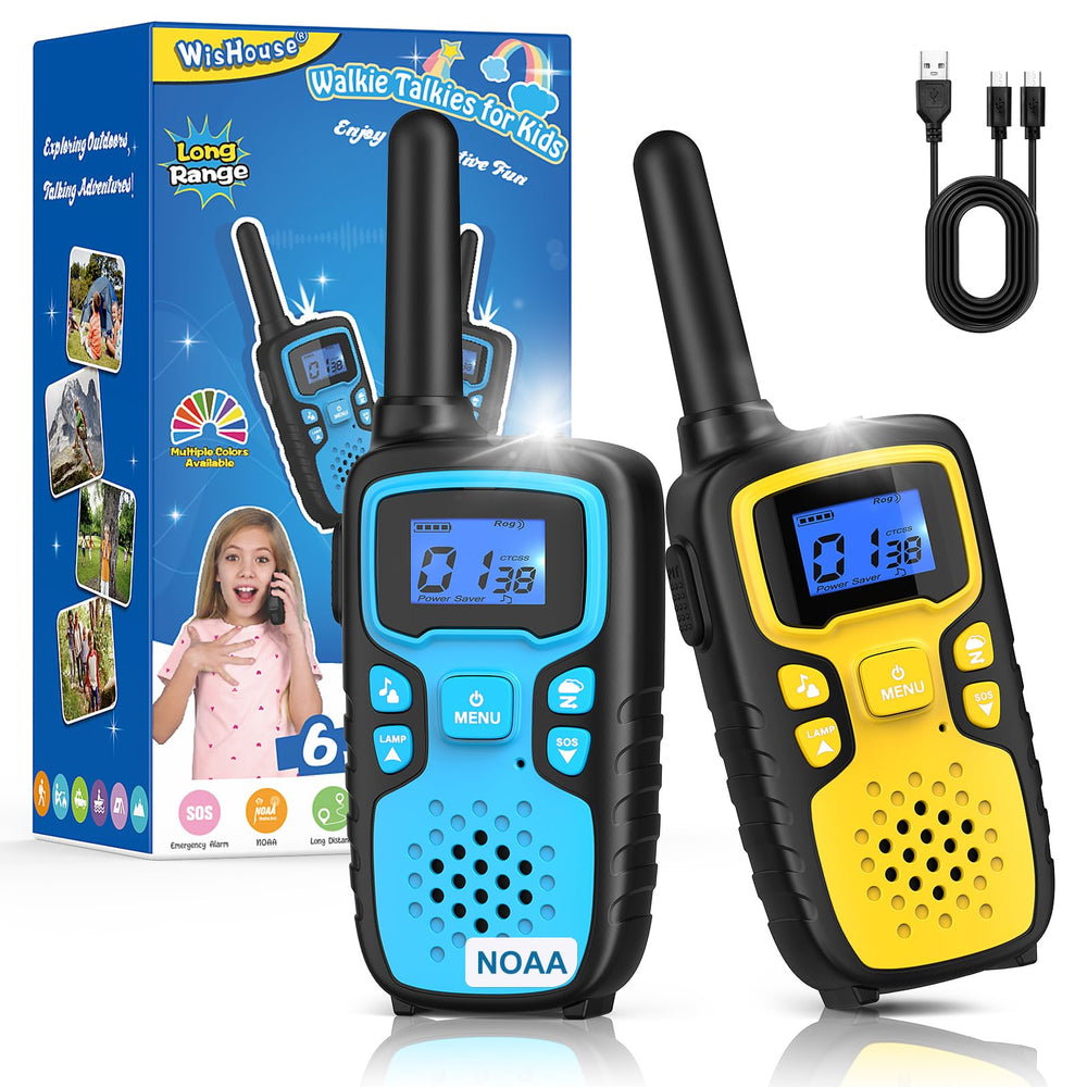 Wishouse walkie-talkies for kids front view, durable outdoor communication for family adventures.