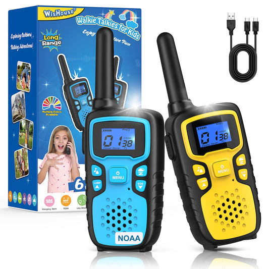 Wishouse walkie-talkies for kids front view, durable outdoor communication for family adventures.