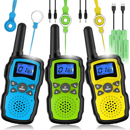 Wishouse walkie talkies rechargeables for kids, compact trio ready for adventures.