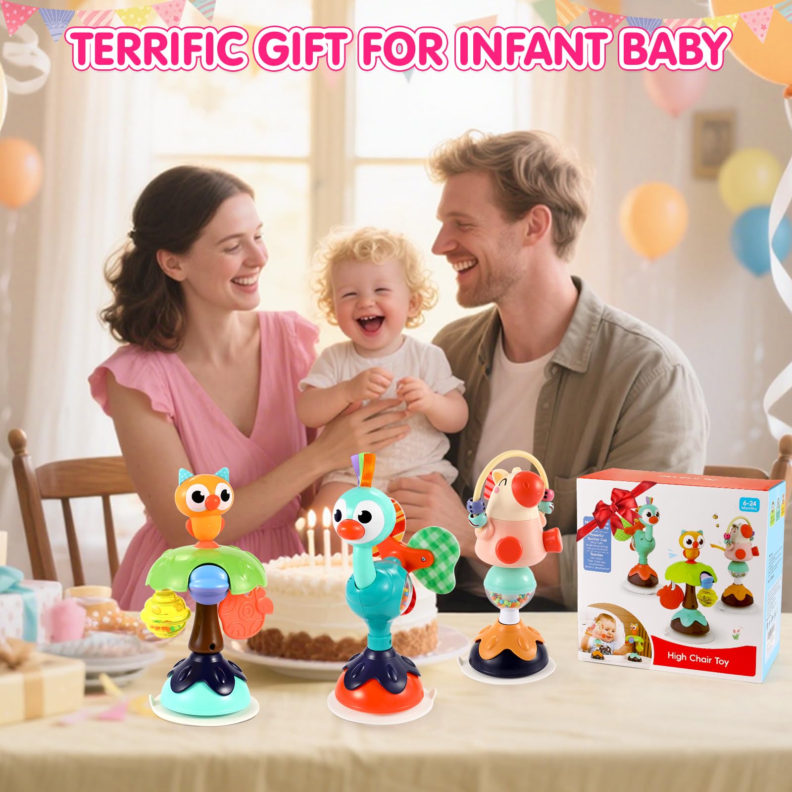 WITALENT suction toy attached to surface keeps baby busy during feeding.
