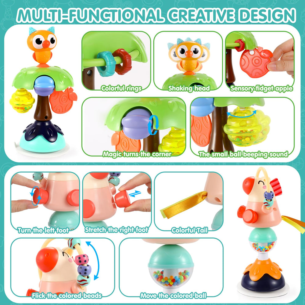 WITALENT three-pack suction toys on tray show versatile mealtime play for babies.