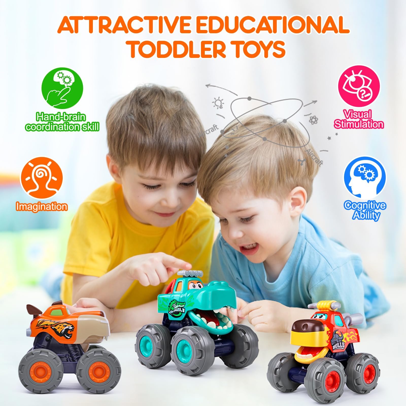 WITALENT yellow leopard truck rear view, ideal for storytelling and push-and-roll fun.