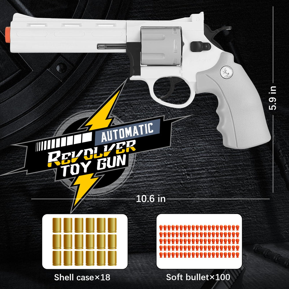Witcrety revolver toy gun showing 18 shells for extended play sessions.