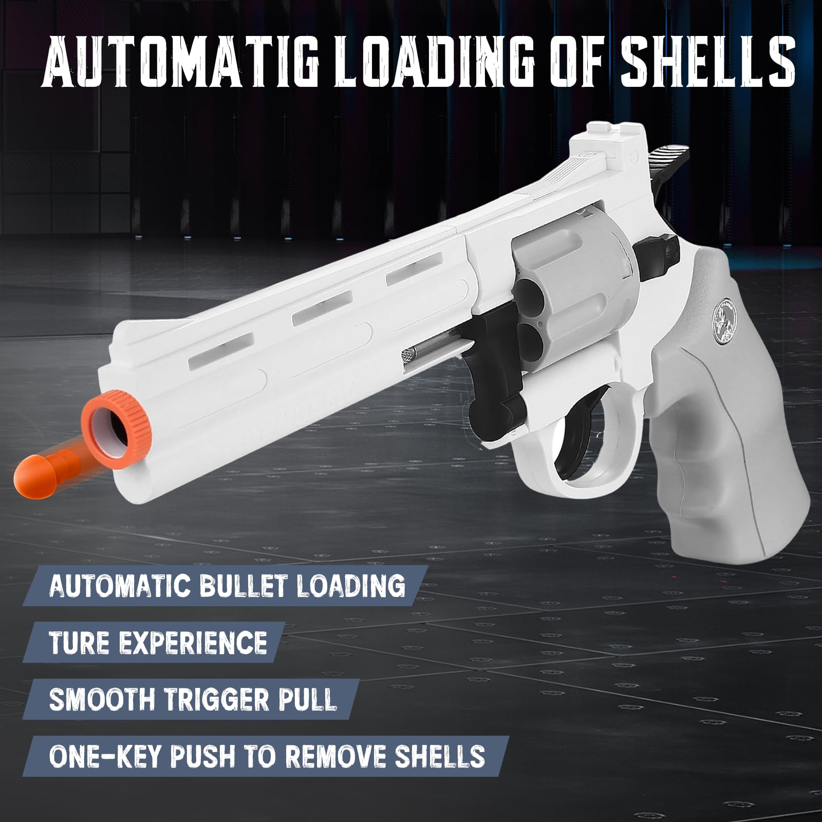 Witcrety revolver toy gun highlighting safe, wear-resistant materials.