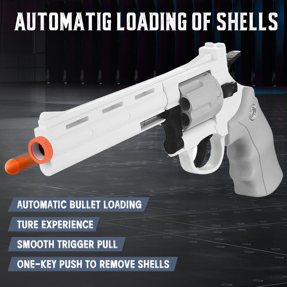 Witcrety revolver toy gun highlighting safe, wear-resistant materials.