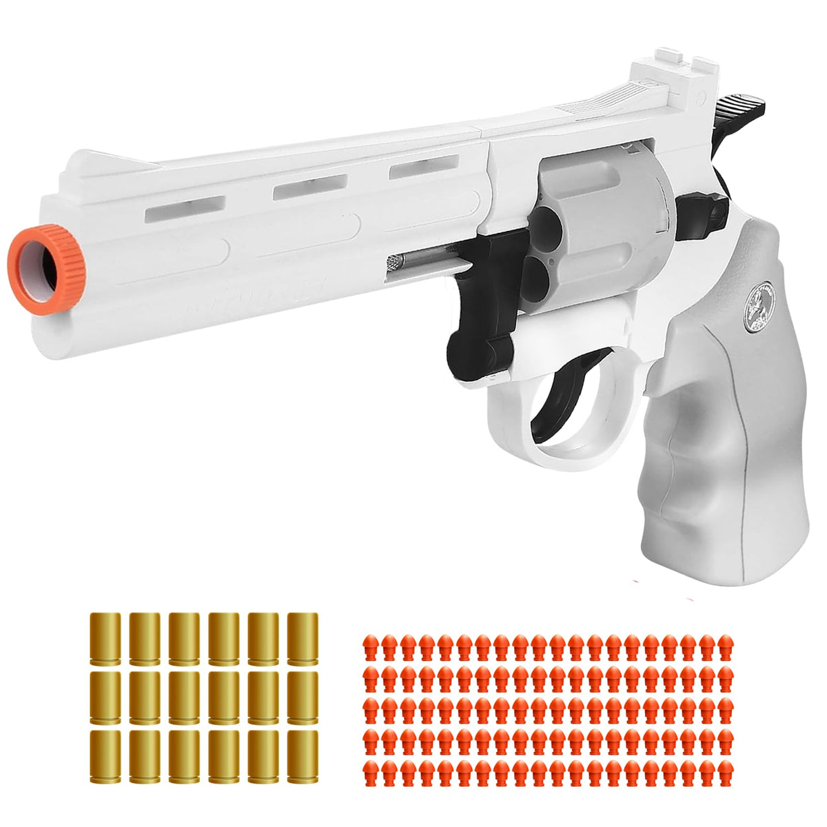 Witcrety revolver toy gun with soft bullets for safe backyard play.