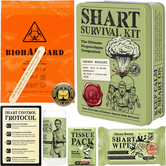 Witty Yeti shart survival kit tin opened with tissues for quick cleanup.