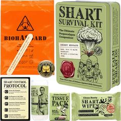 Witty Yeti shart survival kit tin opened with tissues for quick cleanup.