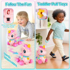 WixbFyn unicorn toy moves to encourage crawling and standing practice