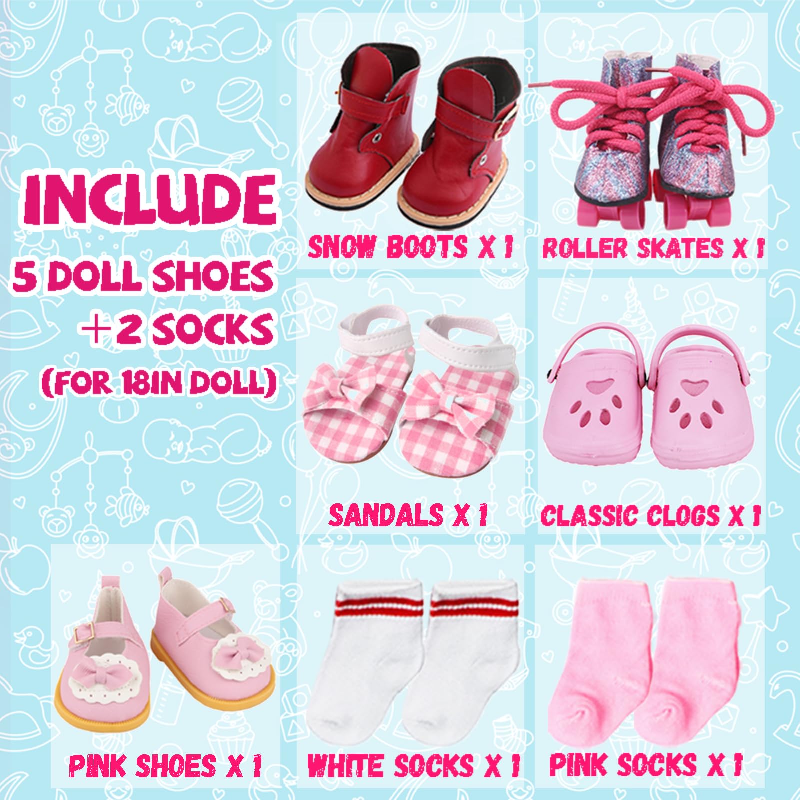 Wiydsha 18 inch doll roller skates with wheels for dynamic preschool pretend play