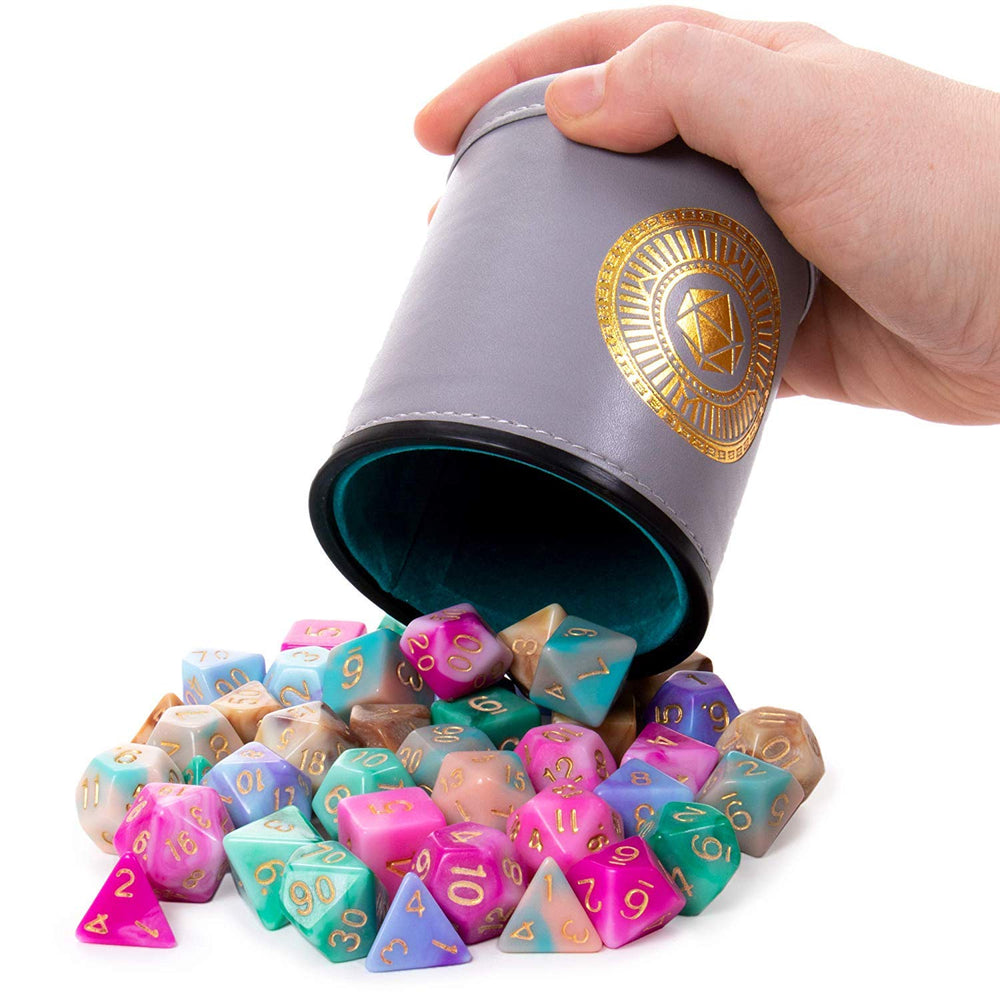 Wiz Dice bicast leather dice cup keeps dice secure during travel and storage.