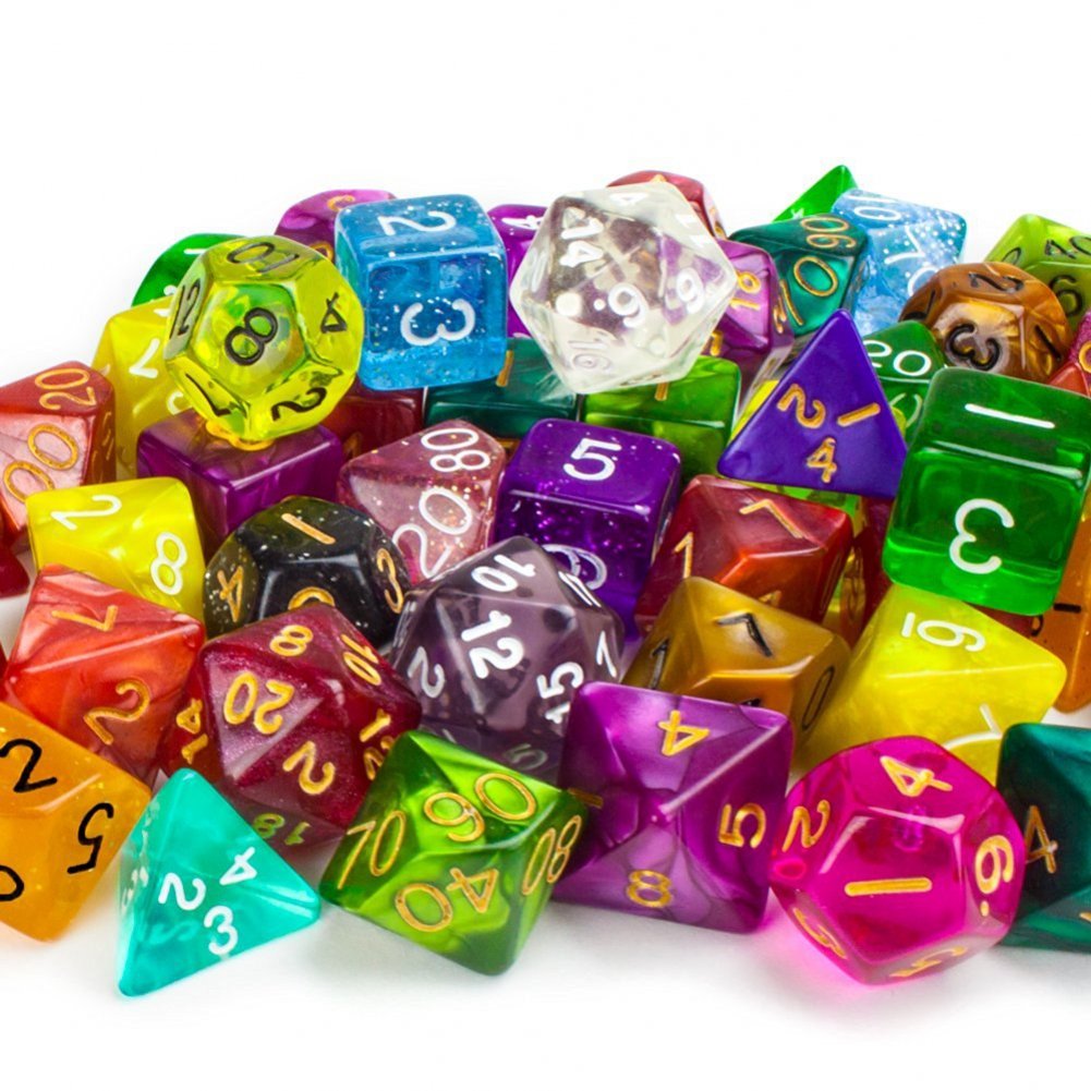 Wiz Dice Series II polyhedral dice display diverse colors for quick identification