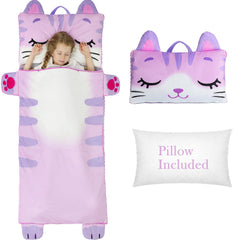 Wizland Kids sleeping bag with cat pattern in pink, cozy for daycare naps