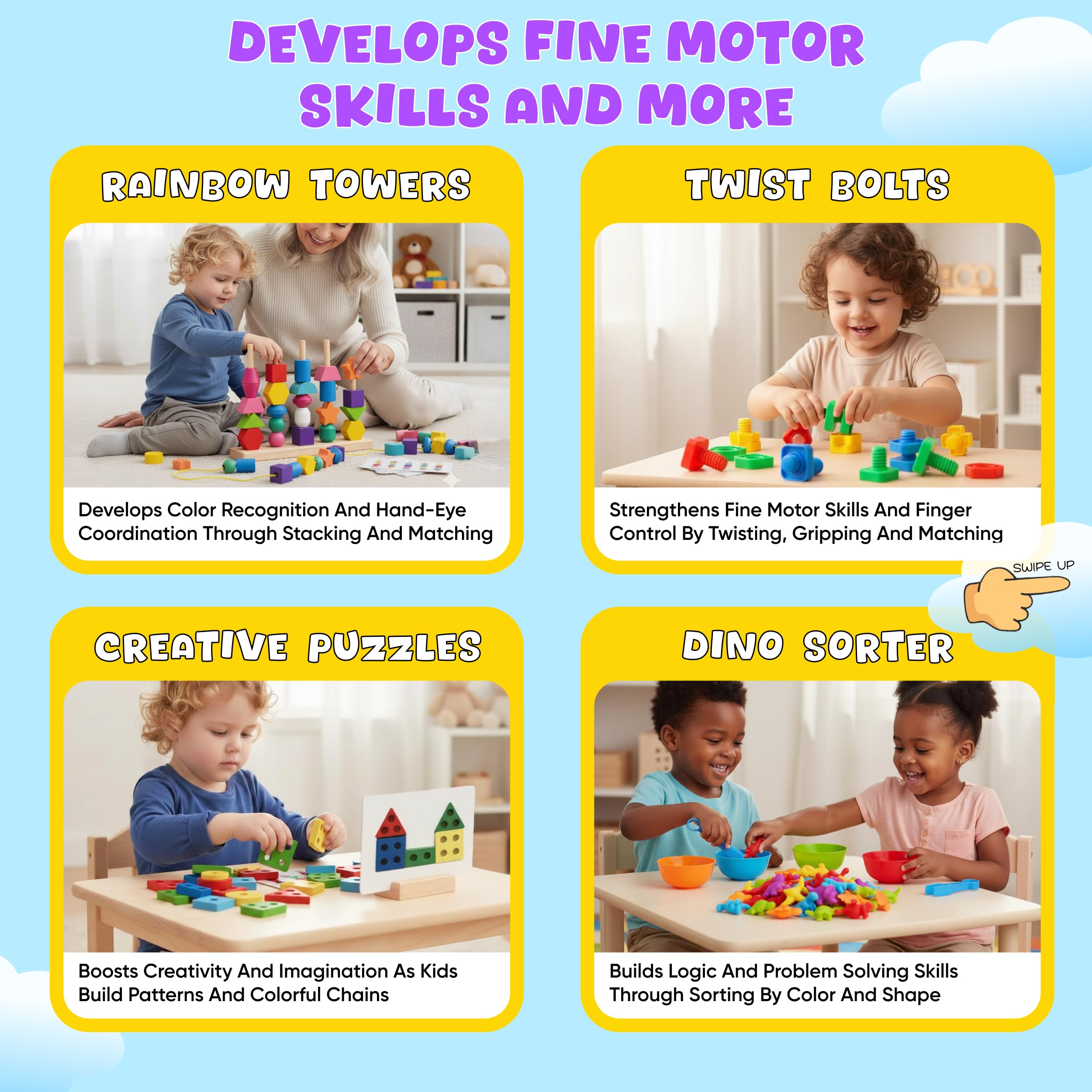 WIZZLY Busy Hands stacking toy enhances hand-eye coordination